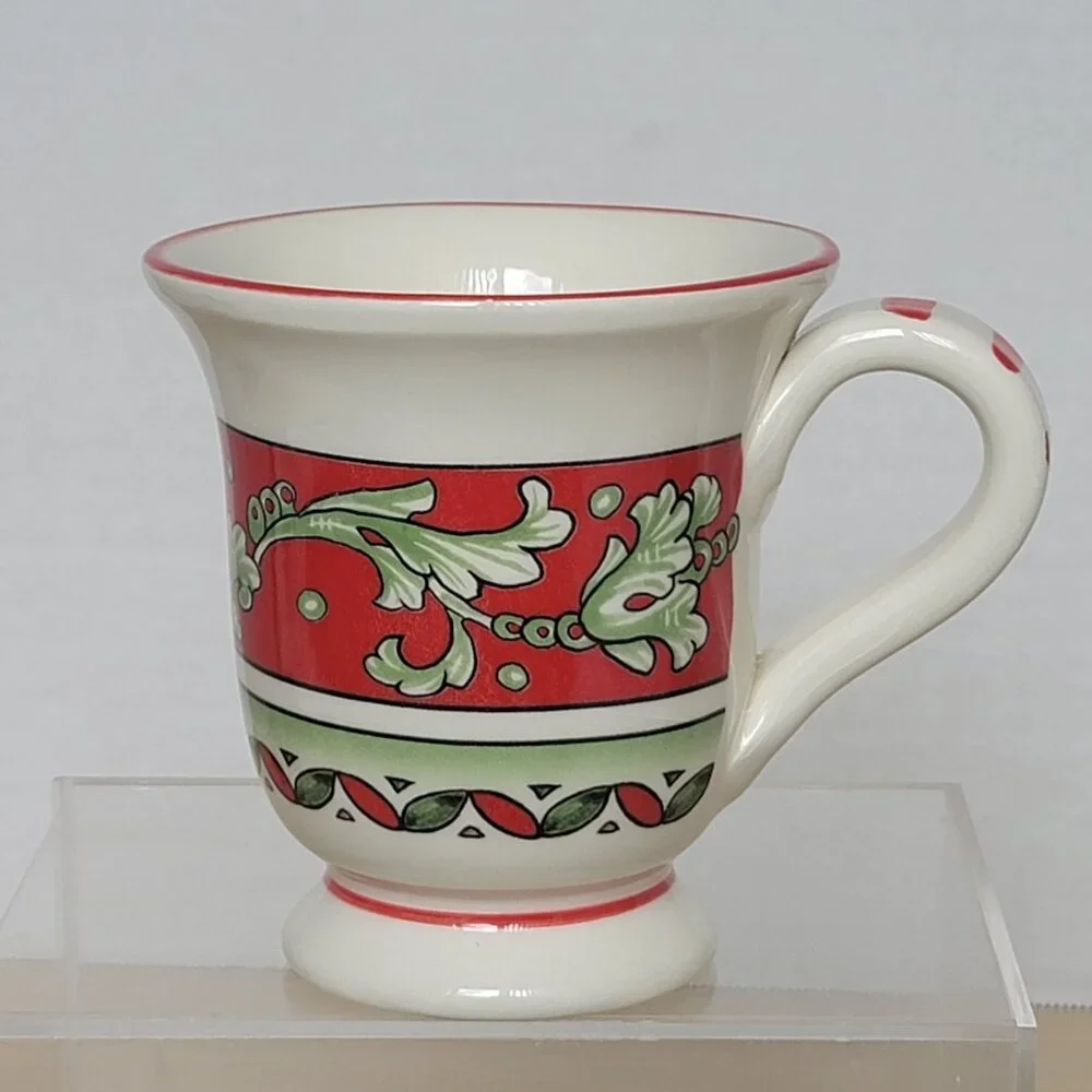 Sur La Table La Rossa Footed Red Green Ceramic Made in Italy Coffee Cup Mug 15oz